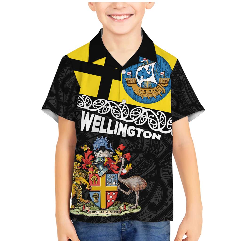 New Zealand Wellington Family Matching Mermaid Dress and Hawaiian Shirt The Capital's Emblems Flag and Koru Art LT03 Son's Shirt Black - Polynesian Pride