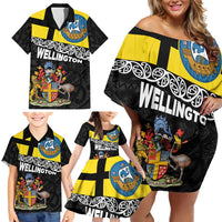 New Zealand Wellington Family Matching Off Shoulder Short Dress and Hawaiian Shirt The Capital's Emblems Flag and Koru Art LT03 - Polynesian Pride