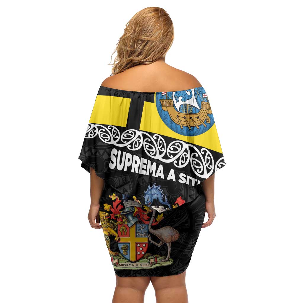New Zealand Wellington Family Matching Off Shoulder Short Dress and Hawaiian Shirt The Capital's Emblems Flag and Koru Art LT03 - Polynesian Pride