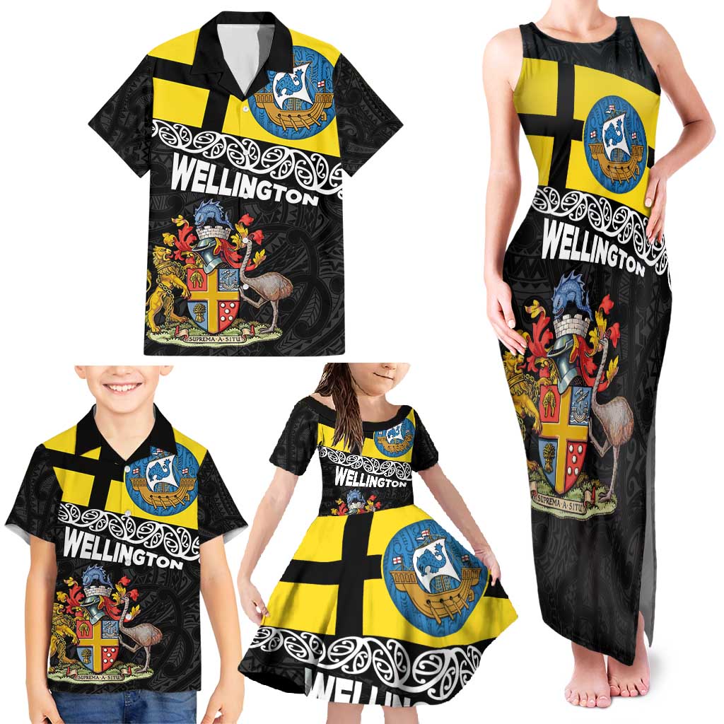 New Zealand Wellington Family Matching Tank Maxi Dress and Hawaiian Shirt The Capital's Emblems Flag and Koru Art LT03 - Polynesian Pride