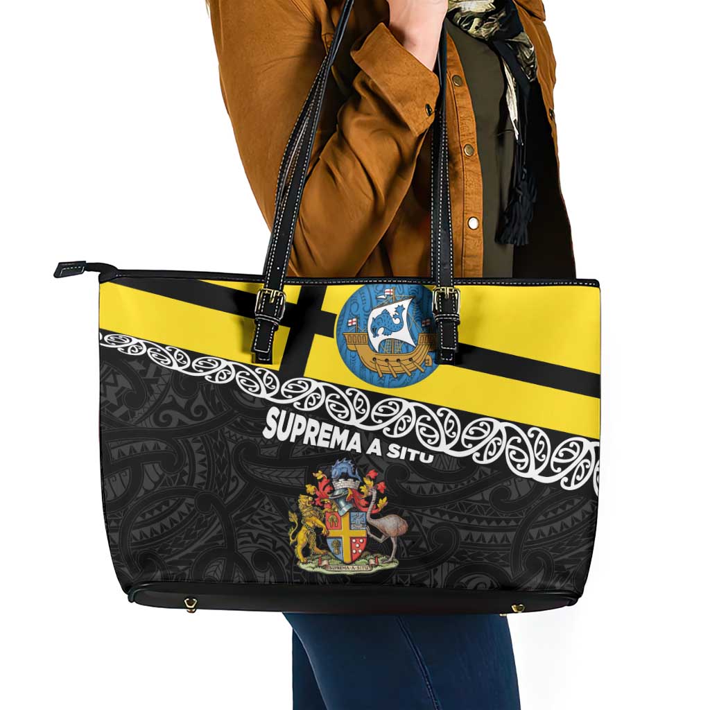 New Zealand Wellington Leather Tote Bag The Capital's Emblems Flag and Koru Art