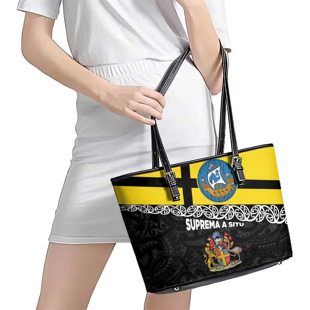 New Zealand Wellington Leather Tote Bag The Capital's Emblems Flag and Koru Art