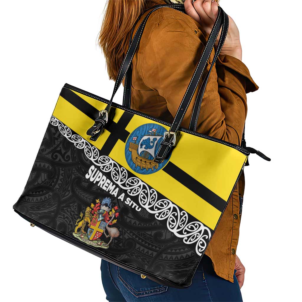 New Zealand Wellington Leather Tote Bag The Capital's Emblems Flag and Koru Art