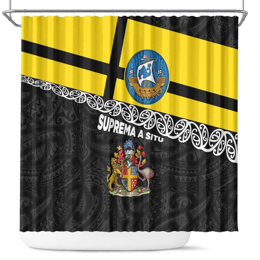 New Zealand Wellington Shower Curtain The Capital's Emblems Flag and Koru Art