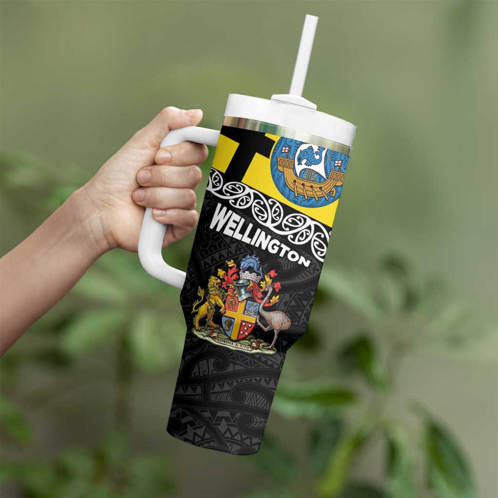 New Zealand Wellington Tumbler With Handle The Capital's Emblems - Flag and Koru Art
