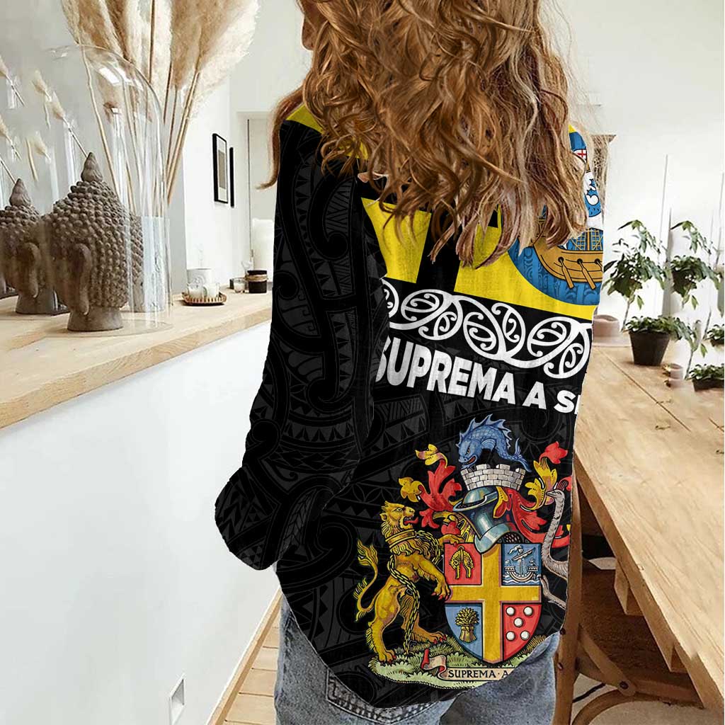 New Zealand Wellington Women Casual Shirt The Capital's Emblems Flag and Koru Art LT03 - Polynesian Pride