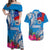 Personalised Samoa Coat Of Arms Couples Matching Off Shoulder Maxi Dress and Hawaiian Shirt Tropical Flower Blue Polynesian Pattern LT03 Blue - Polynesian Pride