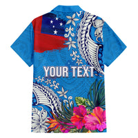 Personalised Samoa Coat Of Arms Family Matching Short Sleeve Bodycon Dress and Hawaiian Shirt Tropical Flower Blue Polynesian Pattern LT03 - Polynesian Pride