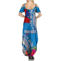 Personalised Samoa Coat Of Arms Family Matching Summer Maxi Dress and Hawaiian Shirt Tropical Flower Blue Polynesian Pattern LT03 - Polynesian Pride