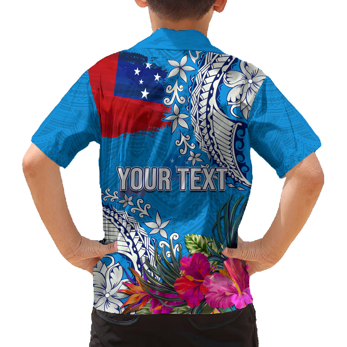 Personalised Samoa Coat Of Arms Family Matching Tank Maxi Dress and Hawaiian Shirt Tropical Flower Blue Polynesian Pattern LT03 - Polynesian Pride