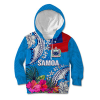 Personalised Samoa Coat Of Arms Kid Hoodie Tropical Flower Blue Polynesian Pattern LT03 Hoodie Blue - Polynesian Pride
