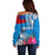 Personalised Samoa Coat Of Arms Off Shoulder Sweater Tropical Flower Blue Polynesian Pattern LT03 - Polynesian Pride