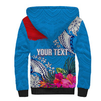 Personalised Samoa Coat Of Arms Sherpa Hoodie Tropical Flower Blue Polynesian Pattern LT03 - Polynesian Pride
