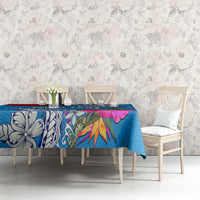 Personalised Samoa Coat Of Arms Tablecloth Tropical Flower Blue Polynesian Pattern LT03 - Polynesian Pride