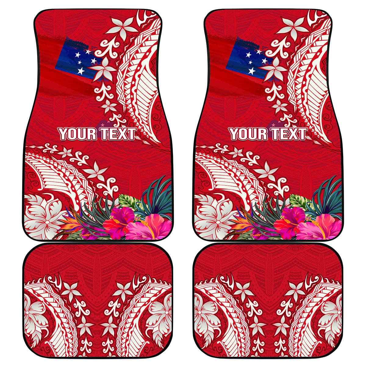 Personalised Samoa Coat Of Arms Car Mats Tropical Flower Red Polynesian Pattern LT03 Red - Polynesian Pride