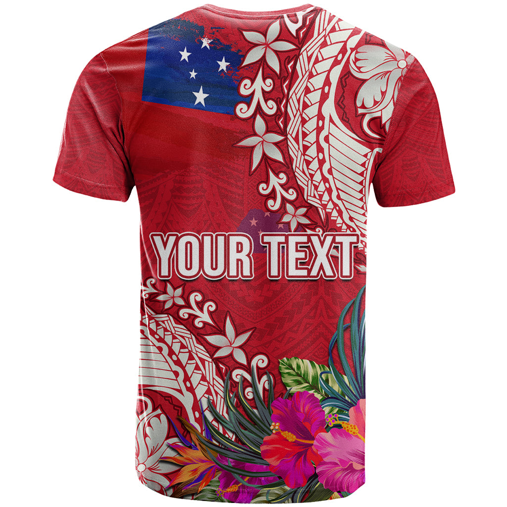 Personalised Samoa Coat Of Arms T Shirt Tropical Flower Red Polynesian Pattern LT03 - Polynesian Pride