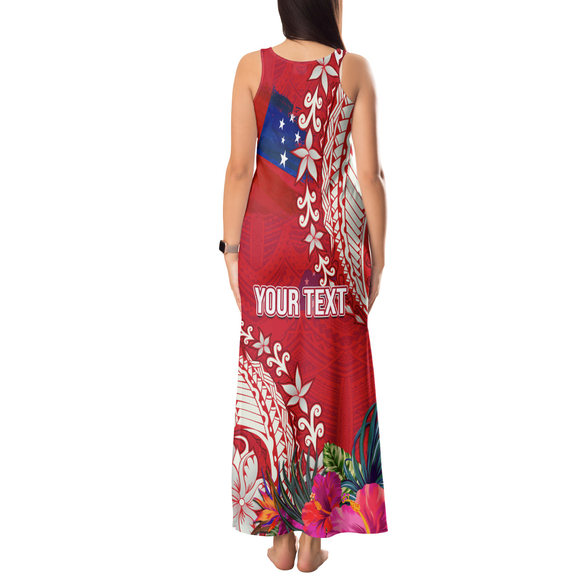 Personalised Samoa Coat Of Arms Tank Maxi Dress Tropical Flower Red Polynesian Pattern LT03 - Polynesian Pride