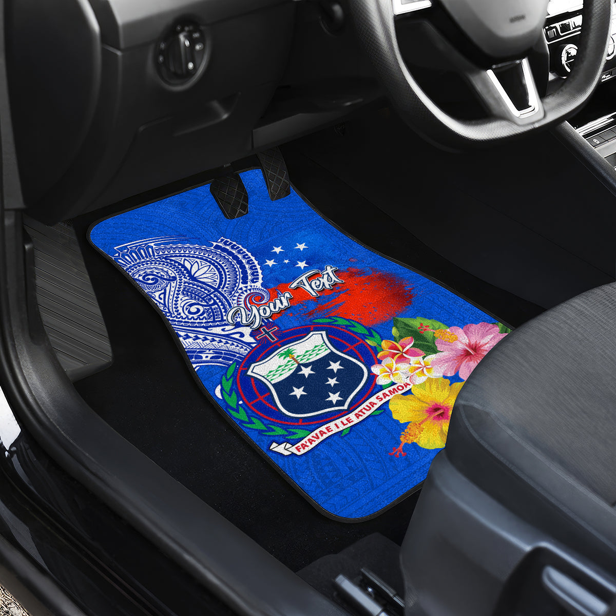 Personalised Samoa Coat Of Arms Car Mats Hibiscus Polynesian Tattoo Pattern LT03 - Polynesian Pride