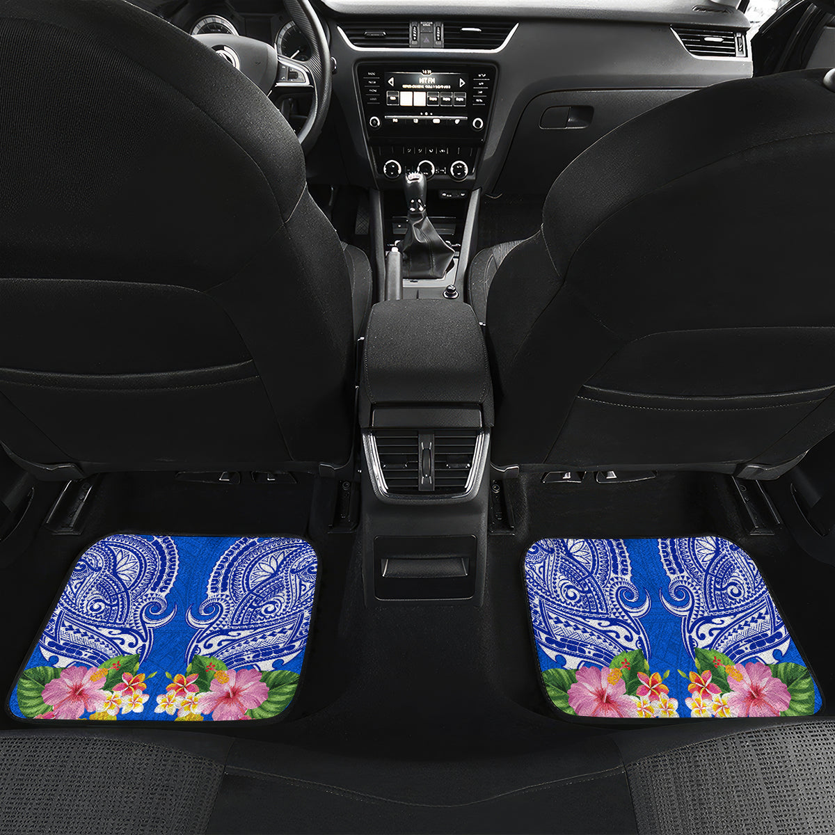 Personalised Samoa Coat Of Arms Car Mats Hibiscus Polynesian Tattoo Pattern LT03 - Polynesian Pride