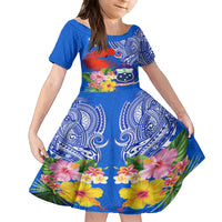 Personalised Samoa Coat Of Arms Family Matching Puletasi Dress and Hawaiian Shirt Hibiscus Polynesian Tattoo Pattern LT03 Daughter's Dress Blue - Polynesian Pride