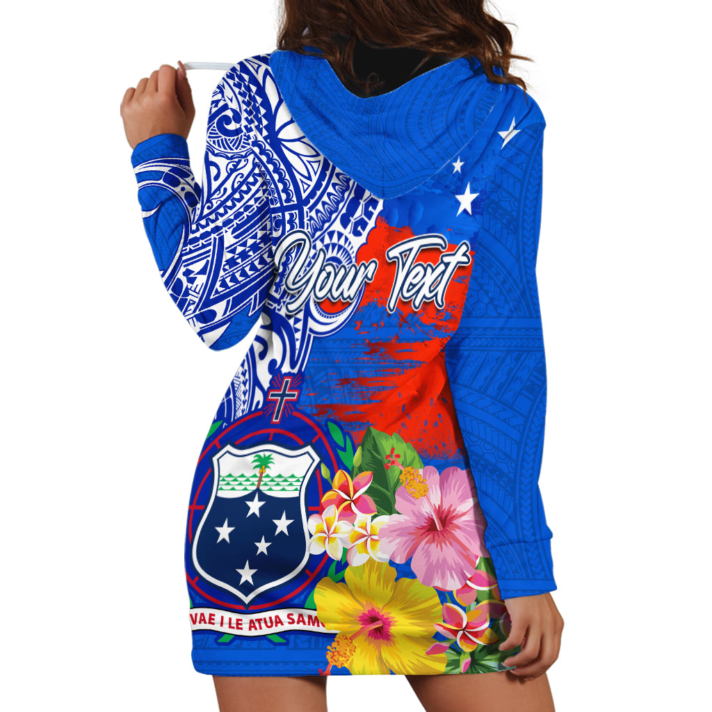 Personalised Samoa Coat Of Arms Hoodie Dress Hibiscus Polynesian Tattoo Pattern LT03 - Polynesian Pride