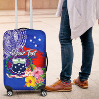 Personalised Samoa Coat Of Arms Luggage Cover Hibiscus Polynesian Tattoo Pattern LT03 Blue - Polynesian Pride