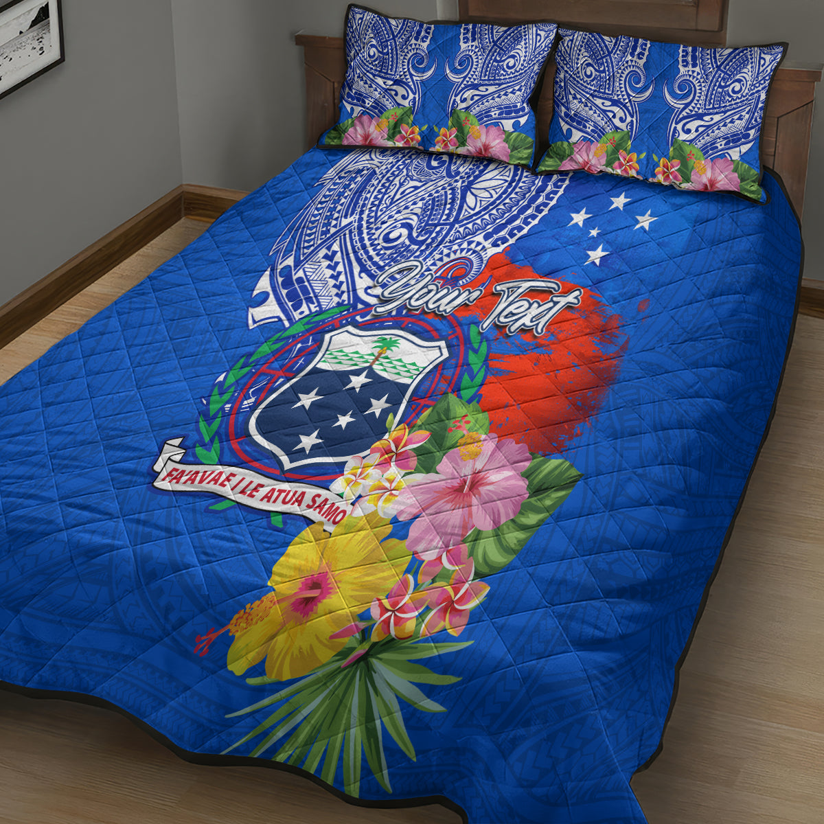 Personalised Samoa Coat Of Arms Quilt Bed Set Hibiscus Polynesian Tattoo Pattern LT03 - Polynesian Pride