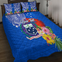Personalised Samoa Coat Of Arms Quilt Bed Set Hibiscus Polynesian Tattoo Pattern LT03 - Polynesian Pride