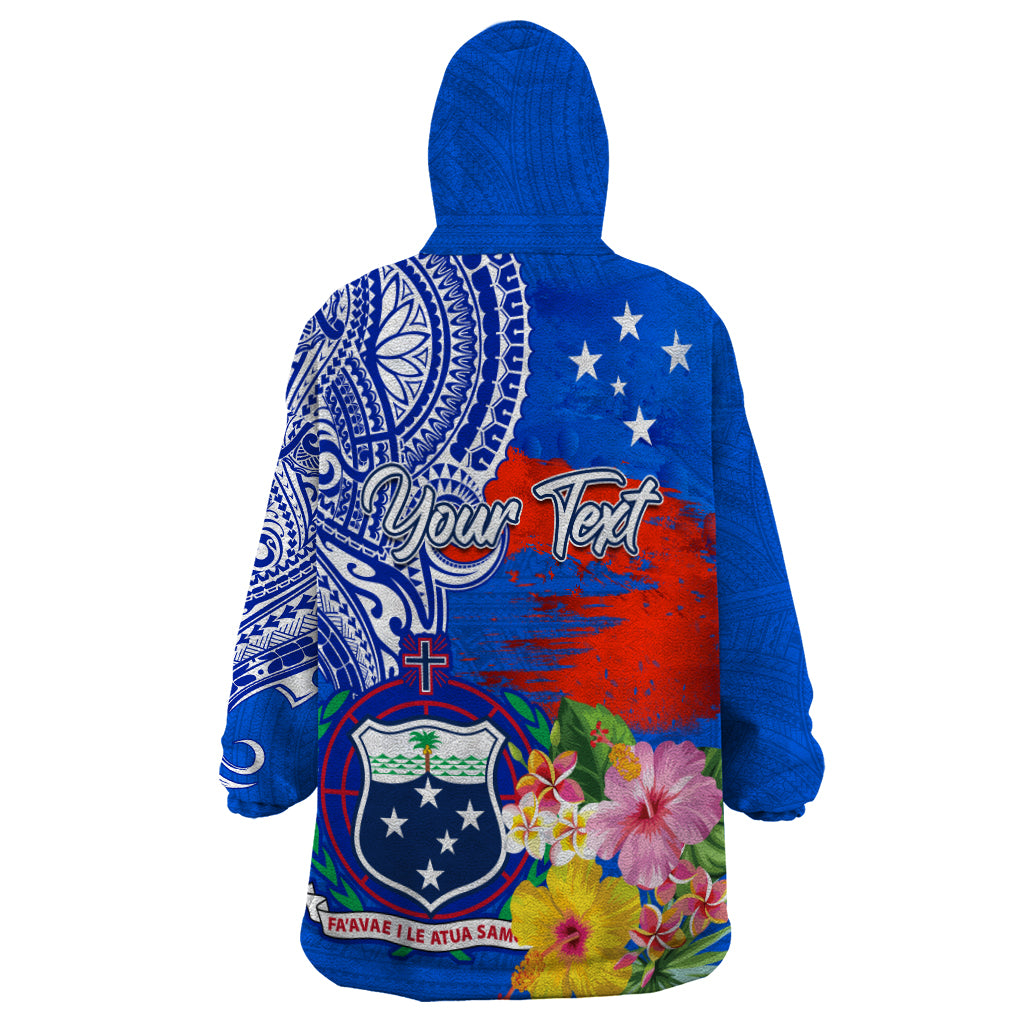 Personalised Samoa Coat Of Arms Wearable Blanket Hoodie Hibiscus Polynesian Tattoo Pattern LT03 - Polynesian Pride