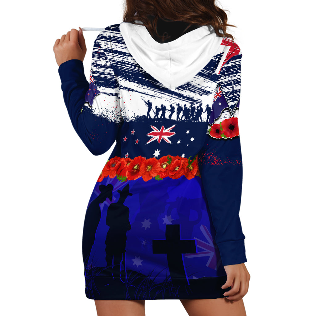 New Zealand and Australia ANZAC Day Hoodie Dress Lest We Forget Red Poppy Flowers and Soldier LT03 - Polynesian Pride
