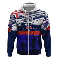 New Zealand and Australia ANZAC Day Zip Hoodie Lest We Forget Red Poppy Flowers and Soldier LT03 Zip Hoodie Blue - Polynesian Pride