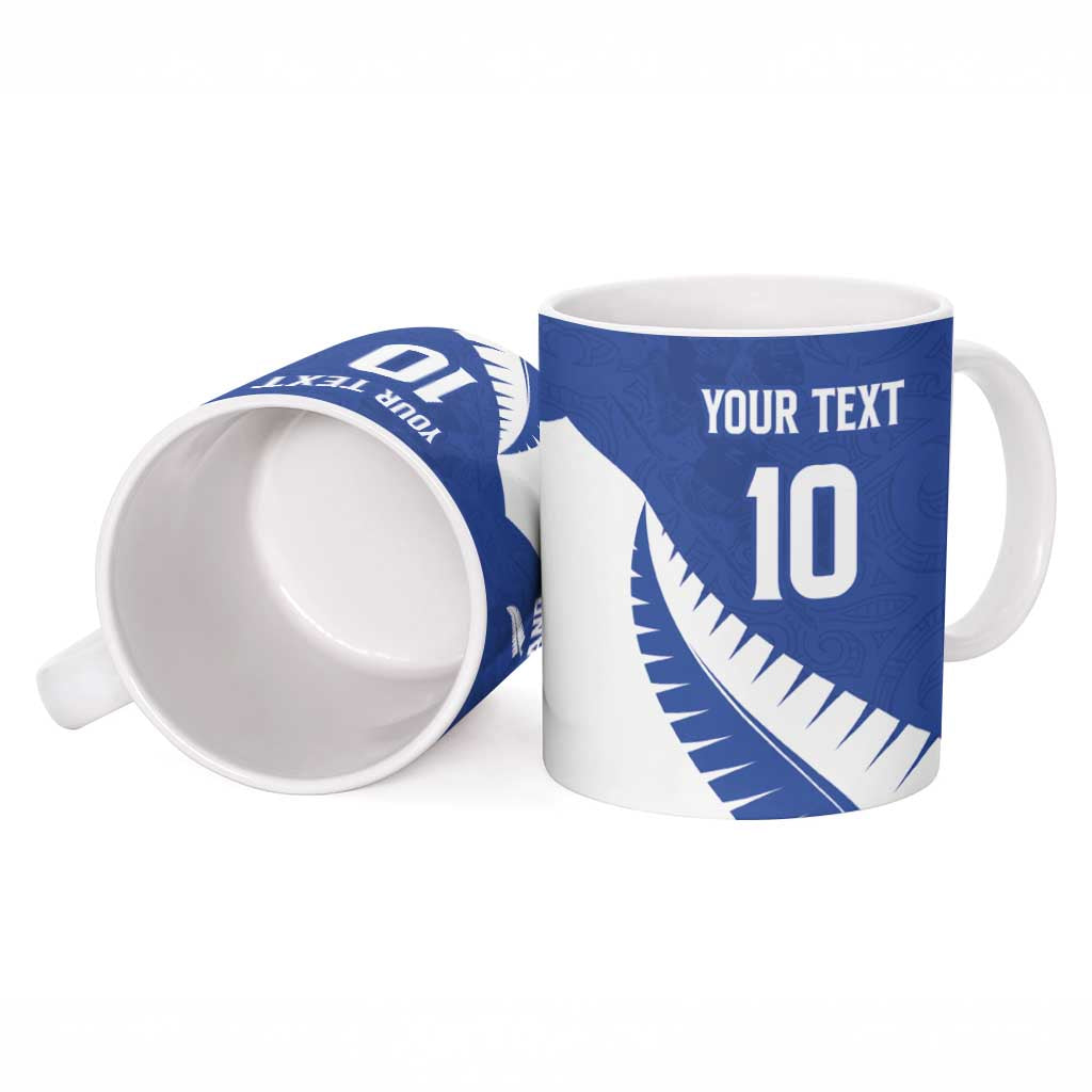 Custom New Zealand Cricket Ceramic Mug Kiwi Birds Haka Dance Blue Fern Sporty Style