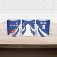 Custom New Zealand Cricket Ceramic Mug Kiwi Birds Haka Dance Blue Fern Sporty Style