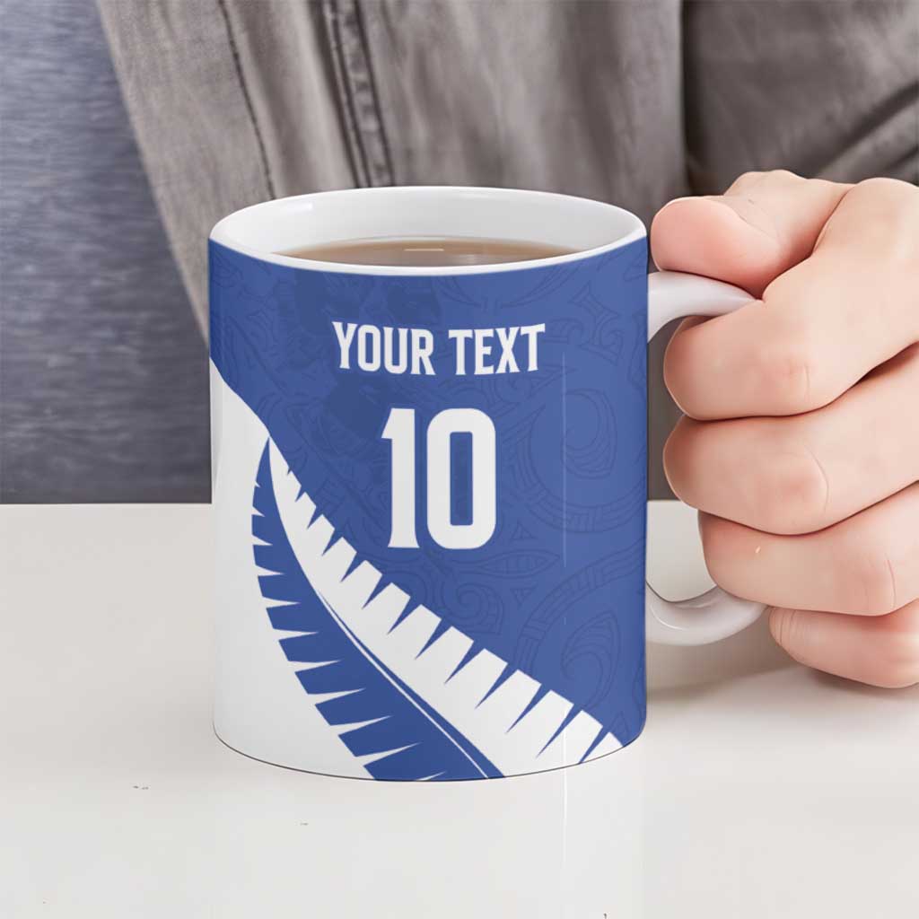 Custom New Zealand Cricket Ceramic Mug Kiwi Birds Haka Dance Blue Fern Sporty Style