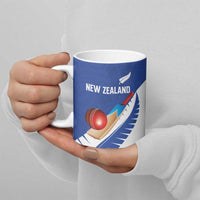 Custom New Zealand Cricket Ceramic Mug Kiwi Birds Haka Dance Blue Fern Sporty Style