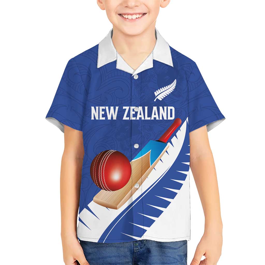 Custom New Zealand Cricket Family Matching Off Shoulder Short Dress and Hawaiian Shirt Kiwi Birds Haka Dance Blue Fern Sporty Style LT03 Son's Shirt Blue - Polynesian Pride