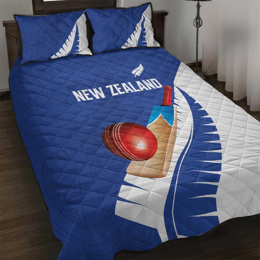 New Zealand Cricket Quilt Bed Set Kiwi Birds Haka Dance Blue Fern Sporty Style