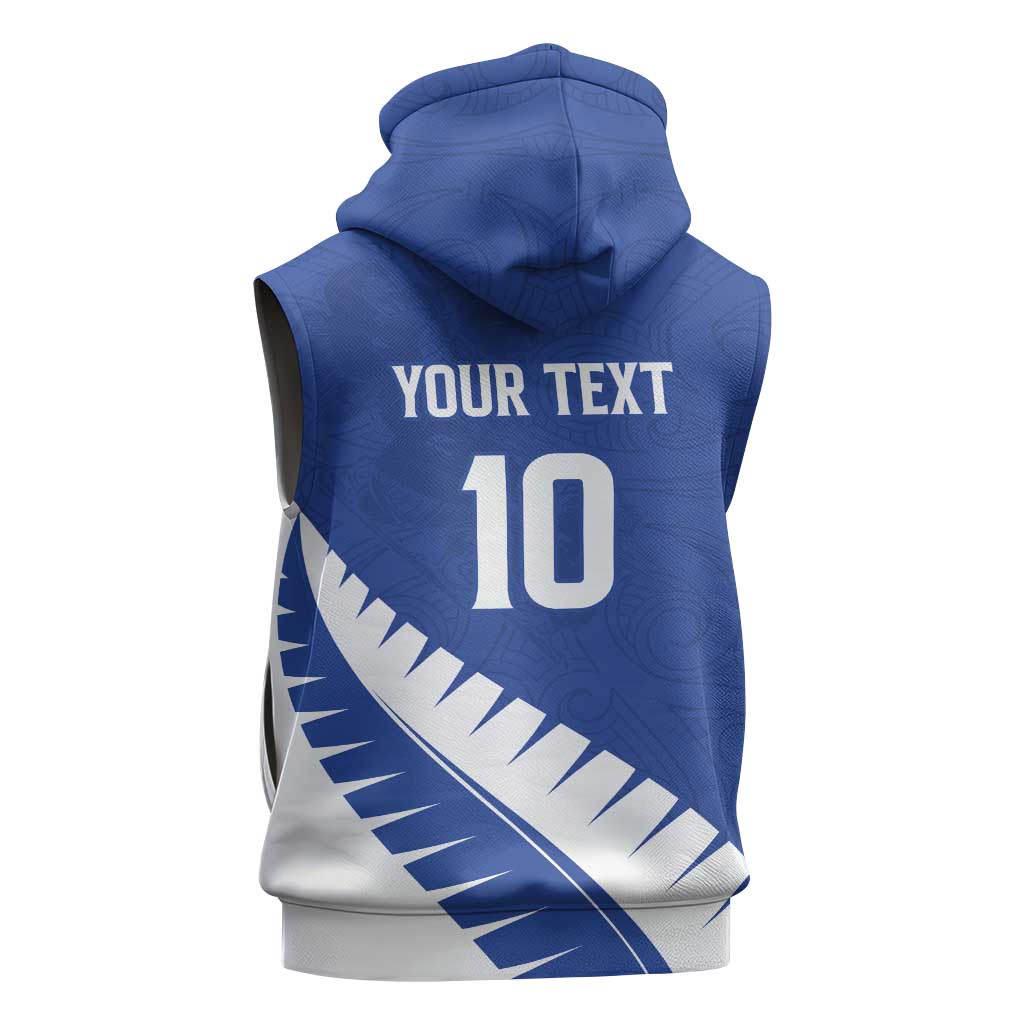 Custom New Zealand Cricket Sleeveless Zip Hoodie Kiwi Birds Haka Dance Blue Fern Sporty Style