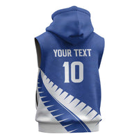 Custom New Zealand Cricket Sleeveless Zip Hoodie Kiwi Birds Haka Dance Blue Fern Sporty Style