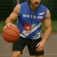 Custom New Zealand Cricket Sleeveless Zip Hoodie Kiwi Birds Haka Dance Blue Fern Sporty Style