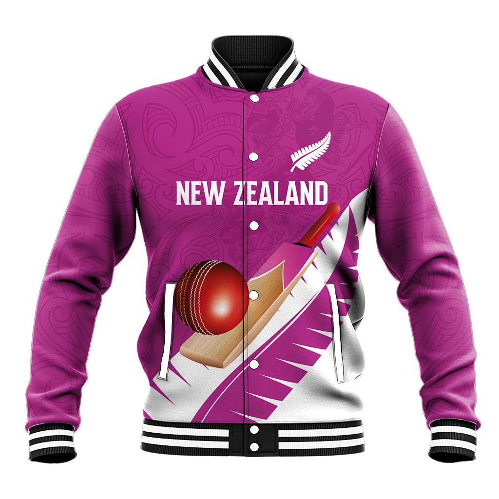 Custom New Zealand Cricket Baseball Jacket Kiwi Birds Haka Dance Pink Fern Sporty Style