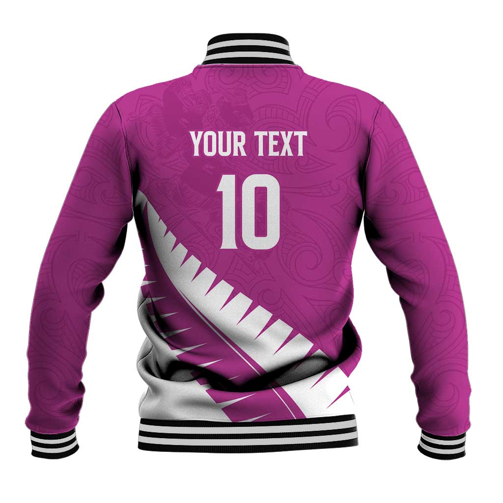 Custom New Zealand Cricket Baseball Jacket Kiwi Birds Haka Dance Pink Fern Sporty Style