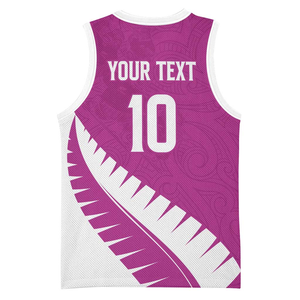Custom New Zealand Cricket Basketball Jersey Kiwi Birds Haka Dance Pink Fern Sporty Style
