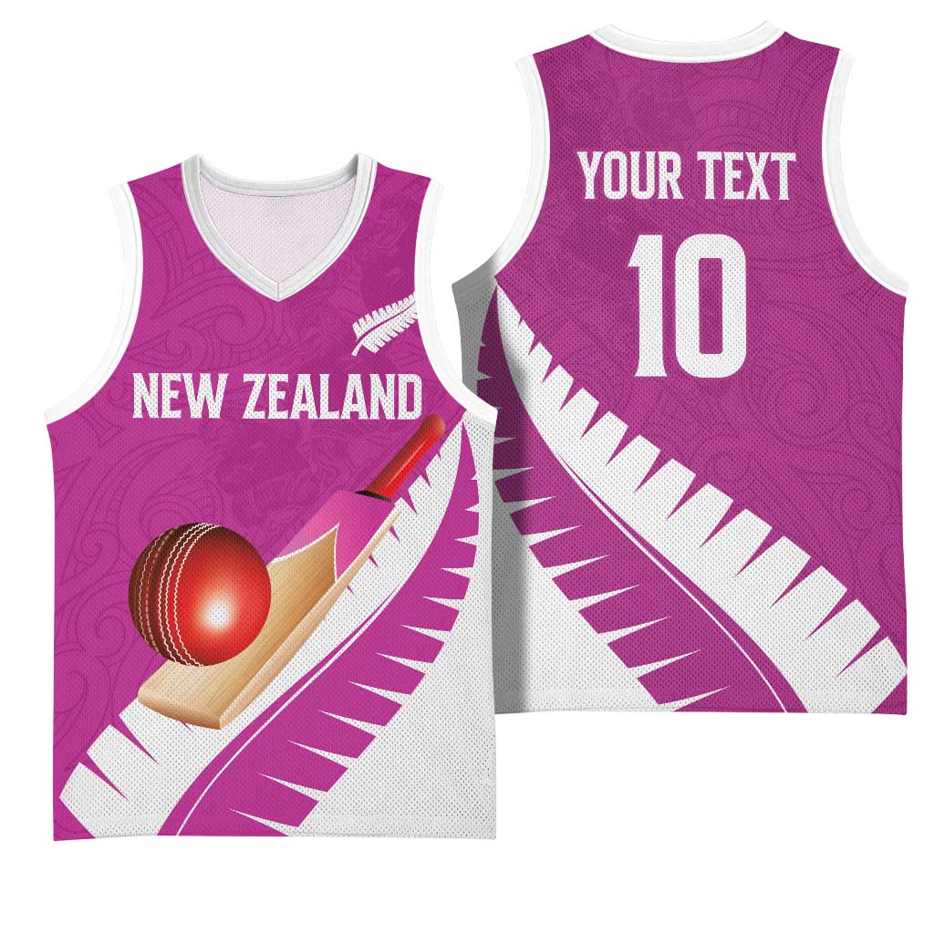 Custom New Zealand Cricket Basketball Jersey Kiwi Birds Haka Dance Pink Fern Sporty Style