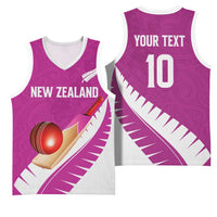 Custom New Zealand Cricket Basketball Jersey Kiwi Birds Haka Dance Pink Fern Sporty Style