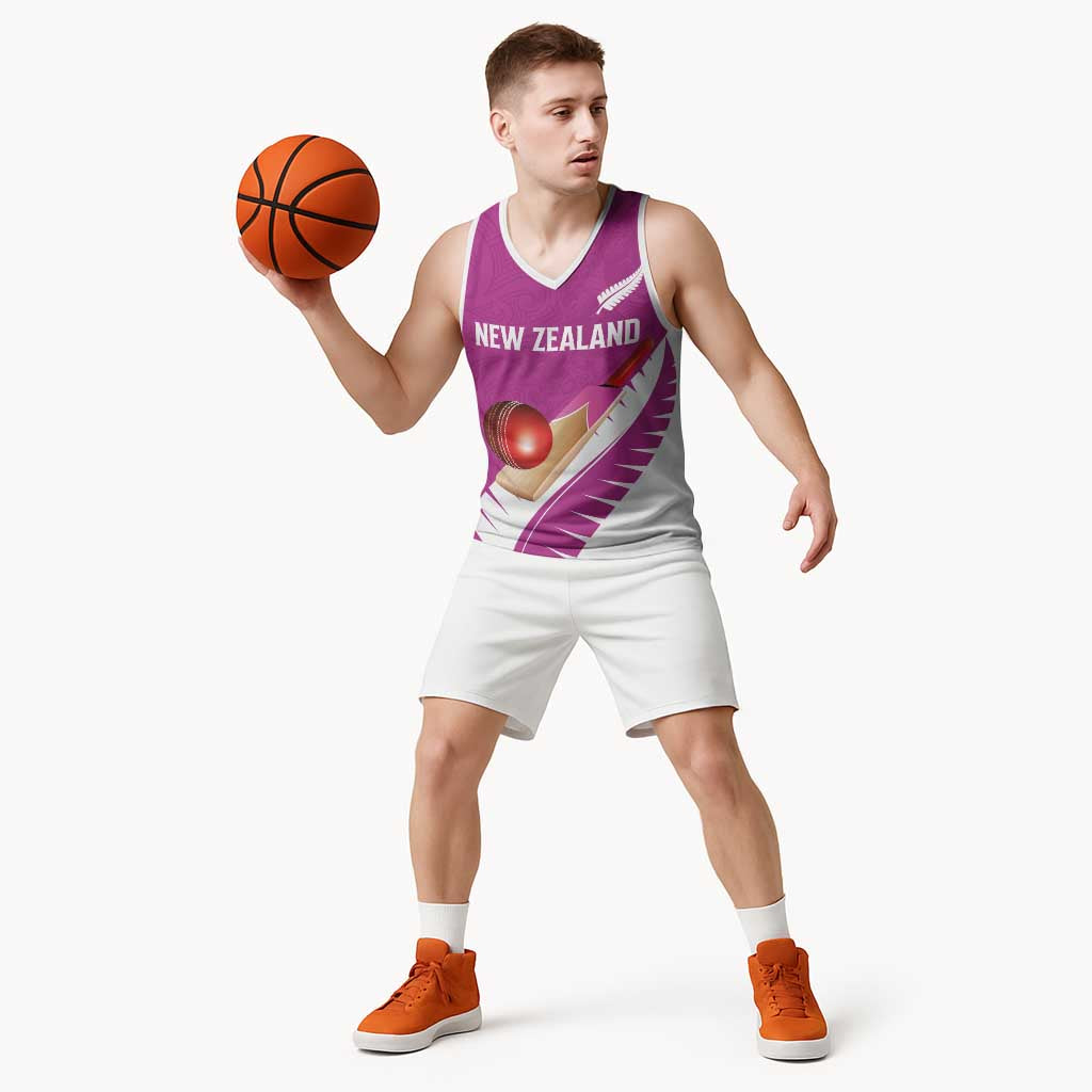 Custom New Zealand Cricket Basketball Jersey Kiwi Birds Haka Dance Pink Fern Sporty Style