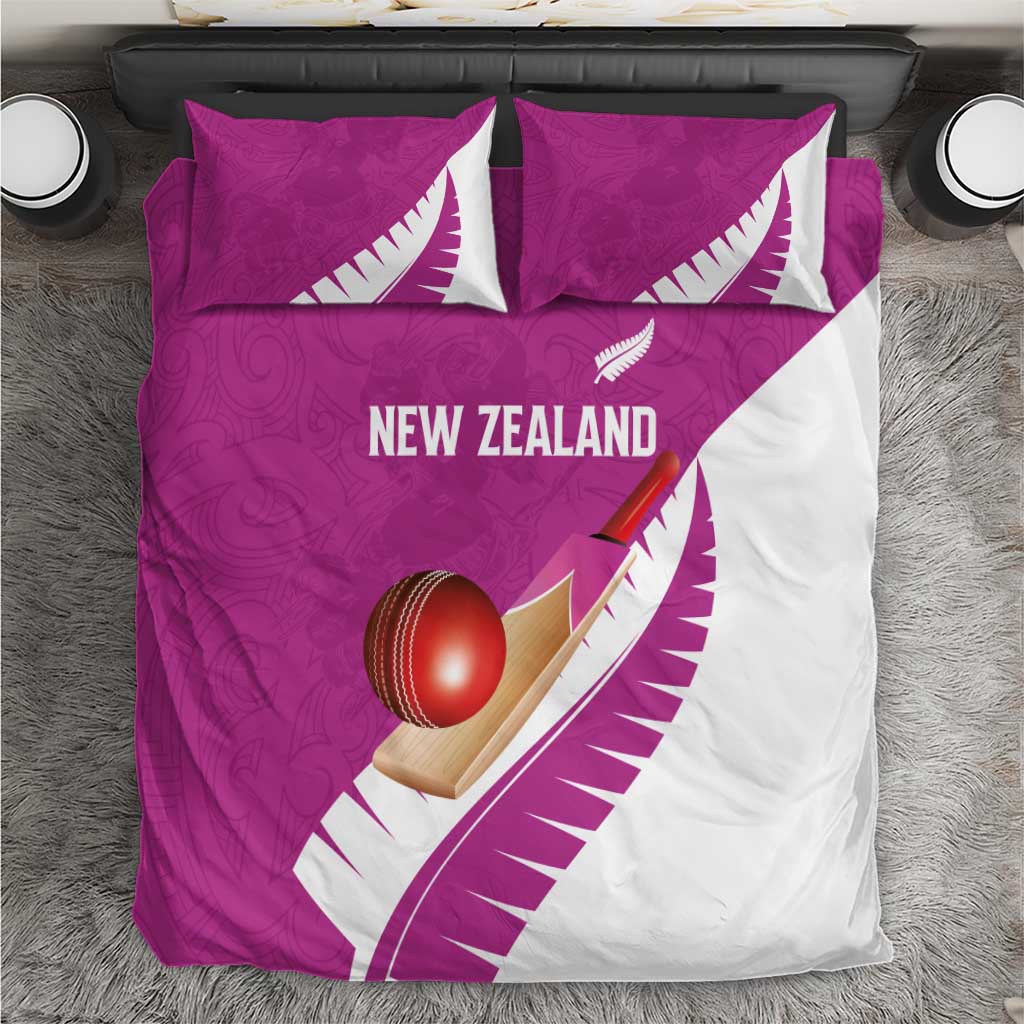 New Zealand Cricket Bedding Set Kiwi Birds Haka Dance Pink Fern Sporty Style