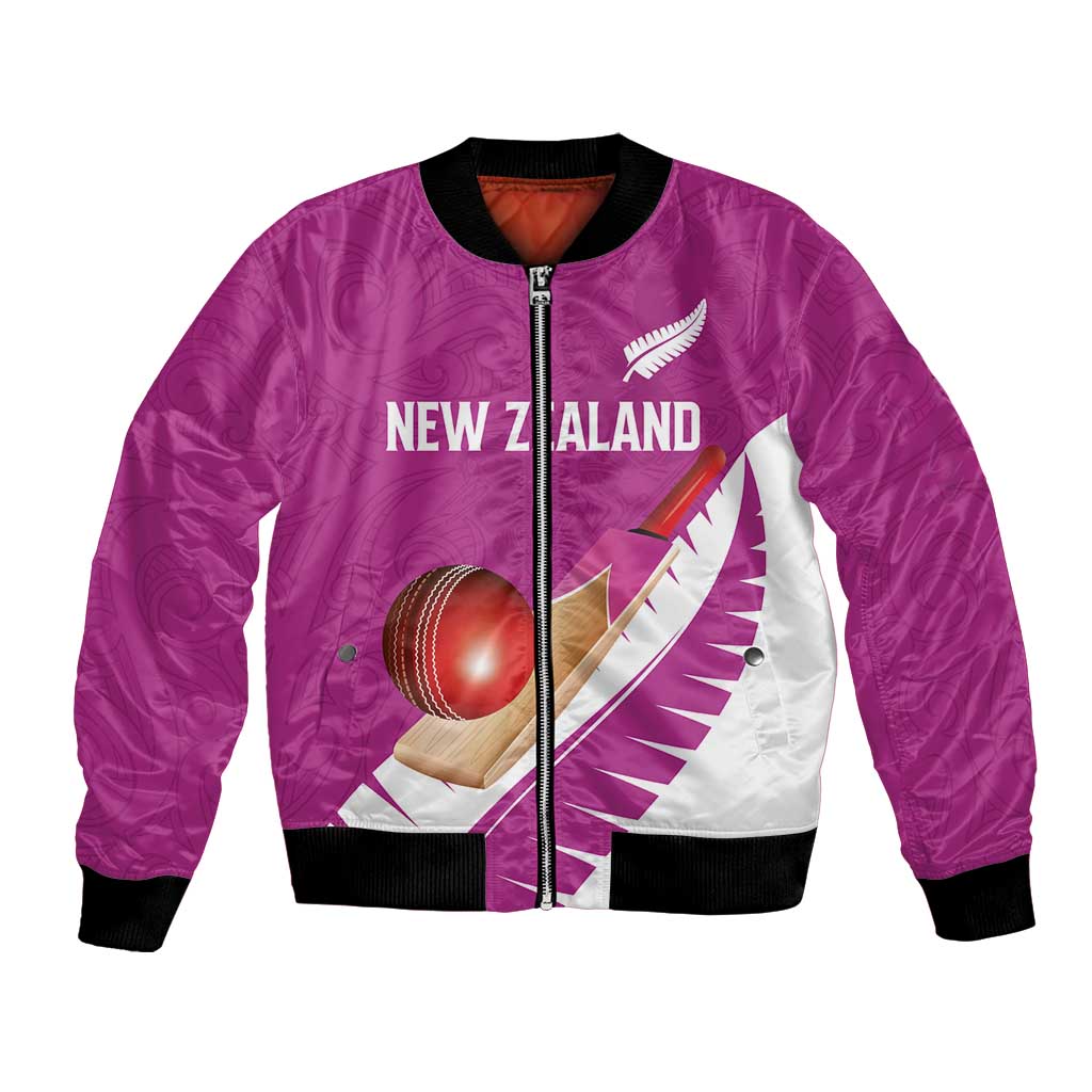 Custom New Zealand Cricket Bomber Jacket Kiwi Birds Haka Dance Pink Fern Sporty Style