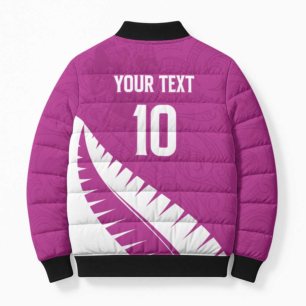 Custom New Zealand Cricket Bomber Puffer Jacket Kiwi Birds Haka Dance Pink Fern Sporty Style LT03 - Polynesian Pride