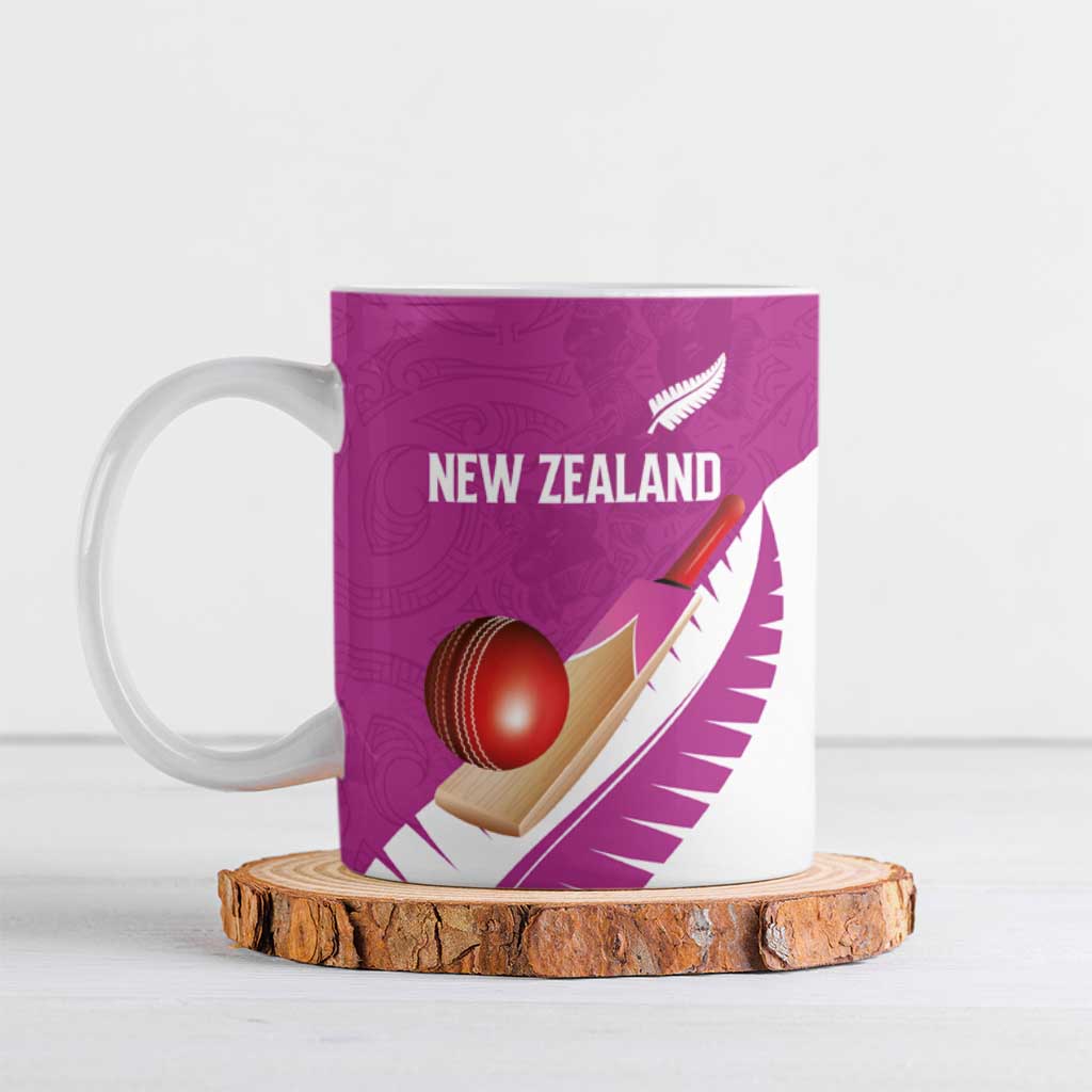 Custom New Zealand Cricket Ceramic Mug Kiwi Birds Haka Dance Pink Fern Sporty Style
